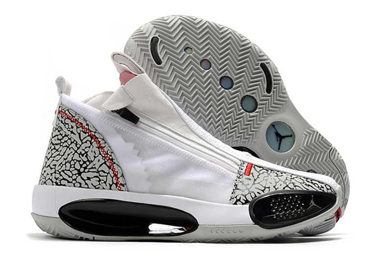 2020 Jordan 34 Leather Vamp White Cement Grey